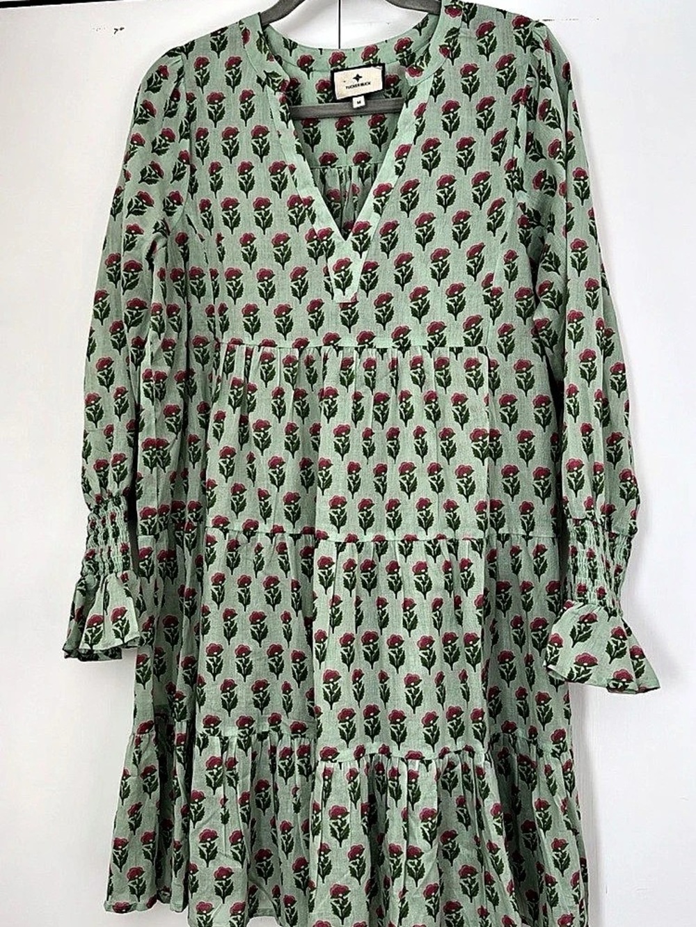 Tuckernuck Pomander Place Kenzo Dress Floral Green V-neck Tiered Ruffle M EUC